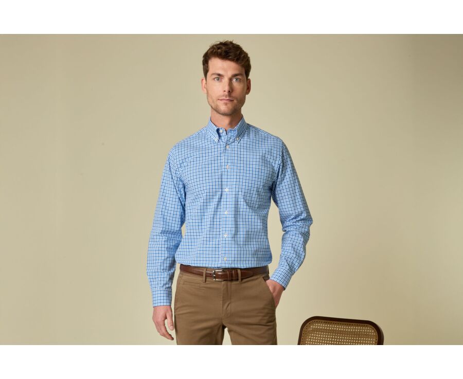 Men’s fine checked shirt in blue and sky blue - CULLEN