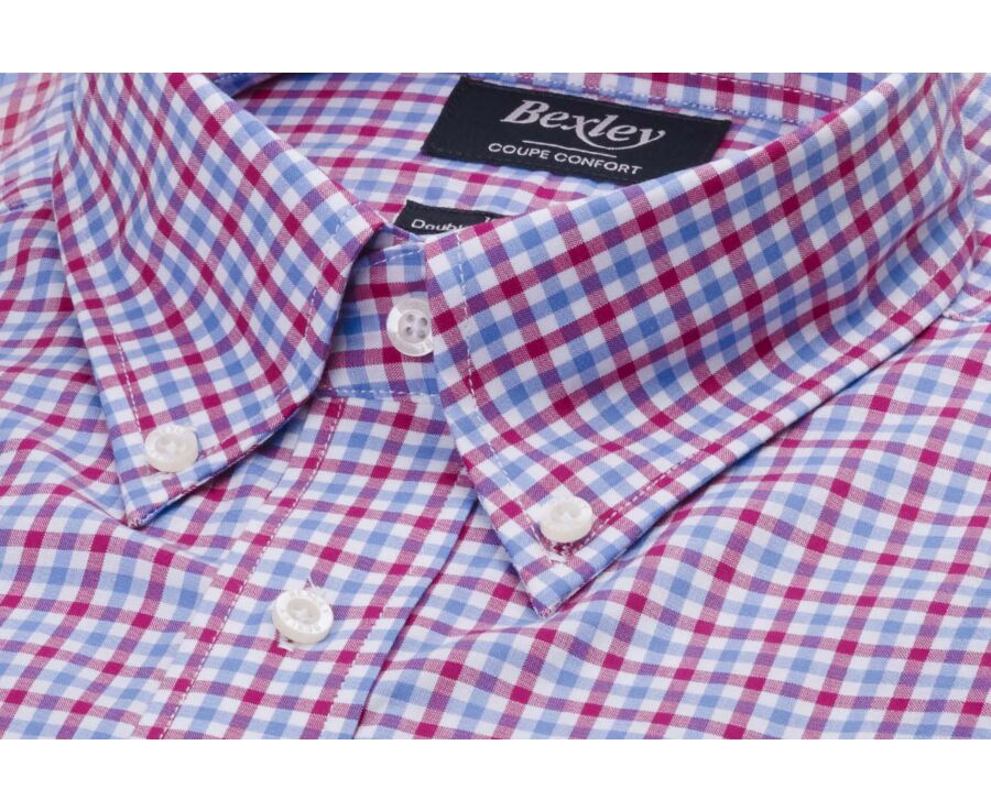 Men's shirt in cotton with white, blue, and pink checks - CULLEN