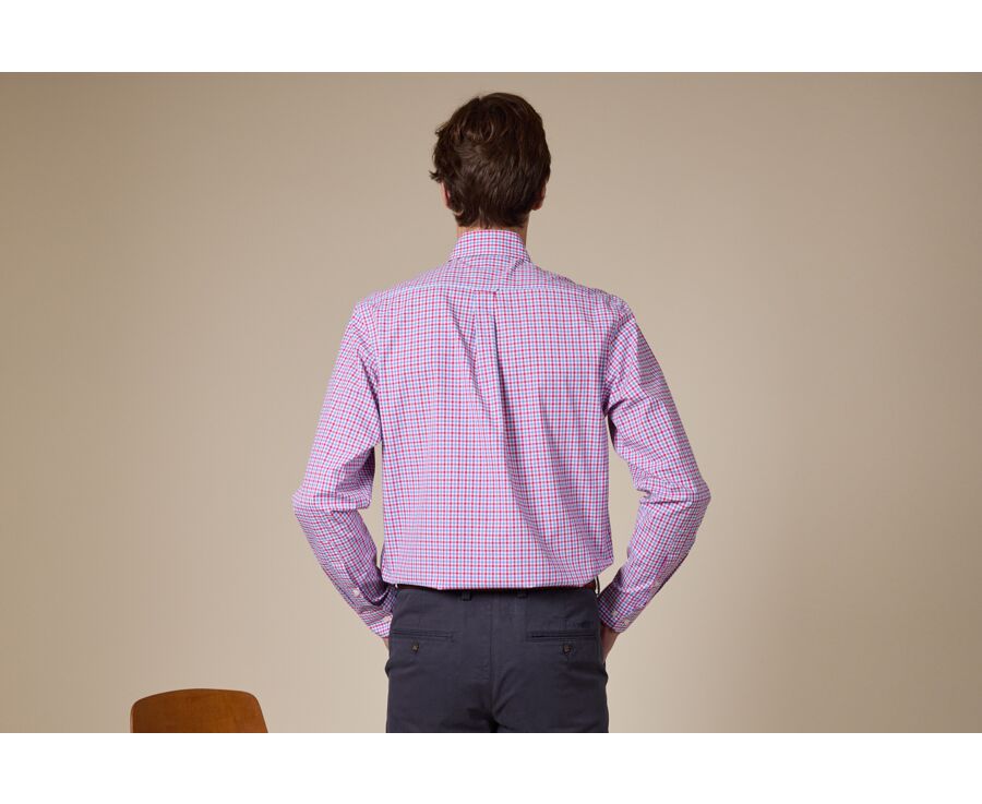 Men's shirt in cotton with white, blue, and pink checks - CULLEN