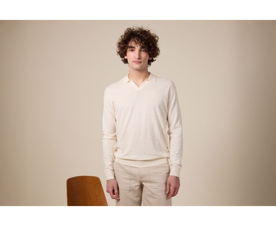 Men's Sweater with Polo Collar, String Color - BRAVLIN