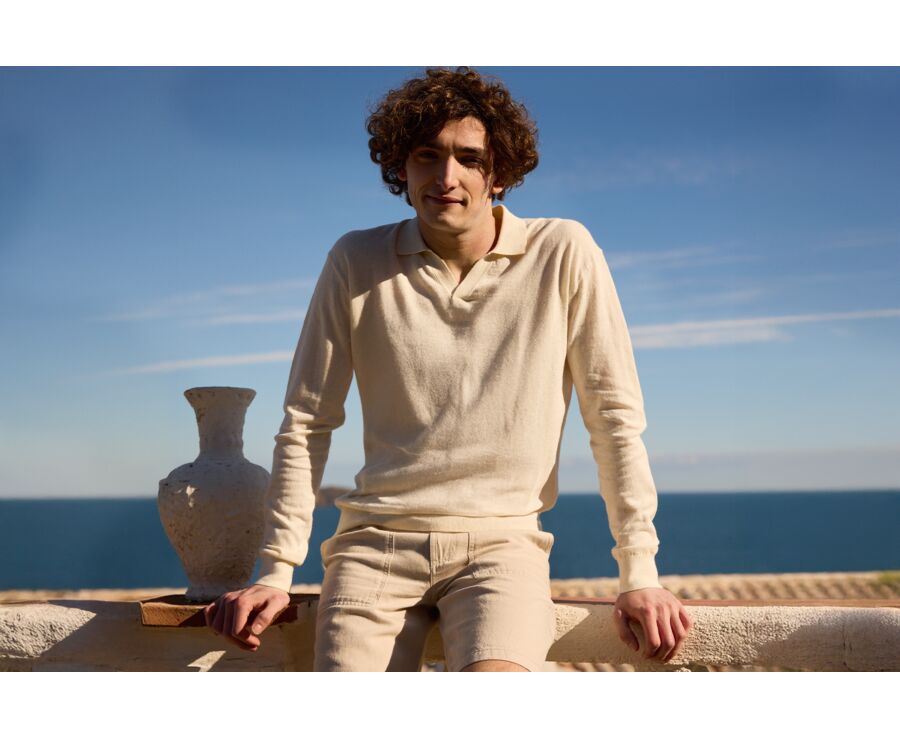 Men's Sweater with Polo Collar, String Color - BRAVLIN