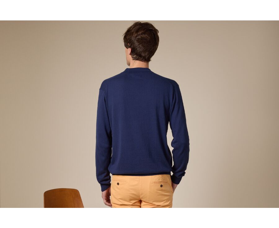 Men's Sweater with Polo Collar, Navy Denim - BRAVLIN