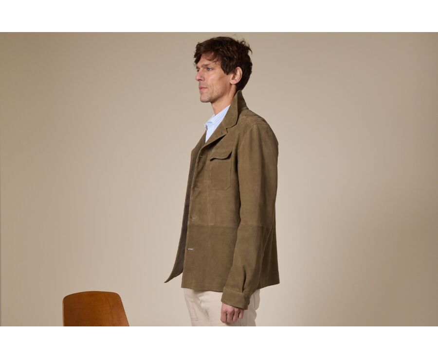 Khaki Suede Men's Leather Jacket - SEDRICK