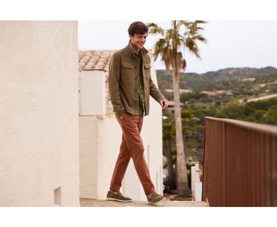 Khaki Suede Men's Leather Jacket - SEDRICK