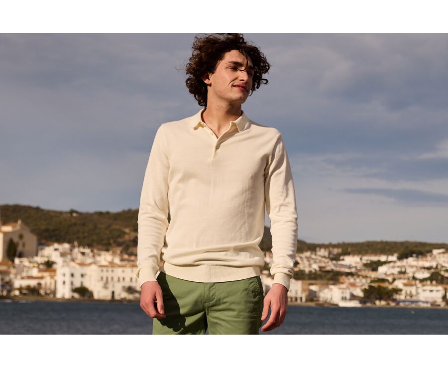 Men’s Dress Knit Pullover Ecru  - Polo Collar - BRAIDEN ML