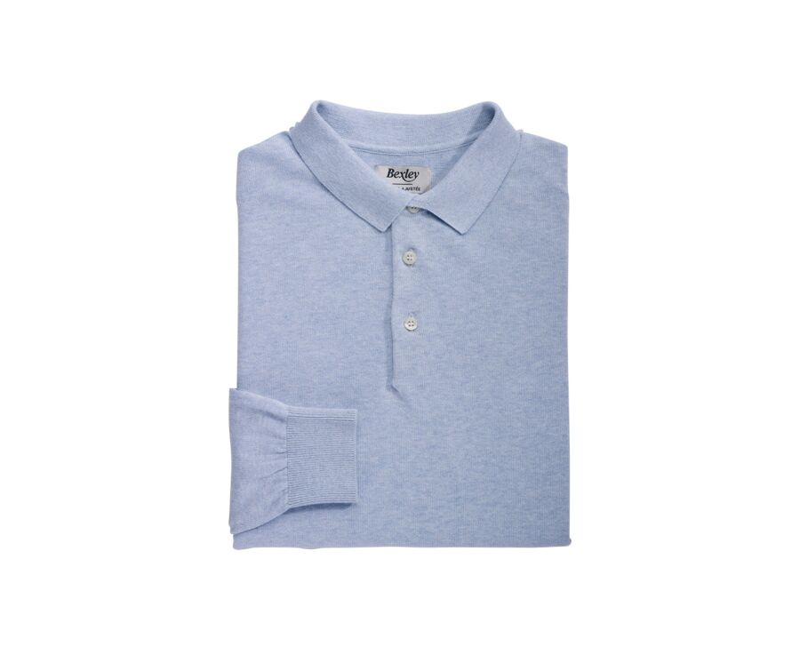 Men’s Dress Knit Pullover Light Blue Melange - Polo Collar - BRAIDEN ML