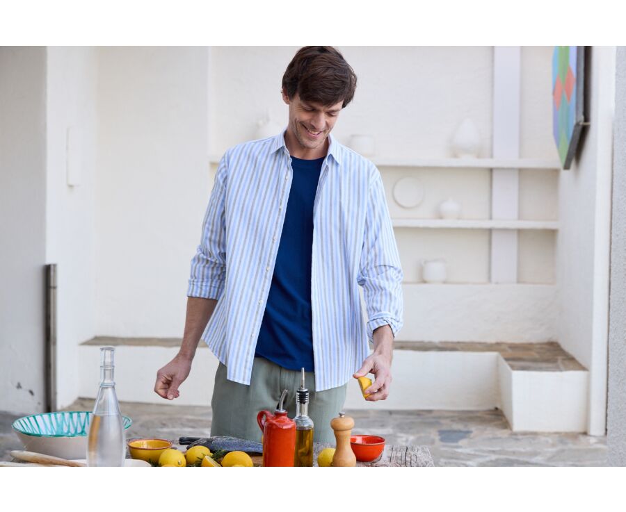 Men's T-Shirt Cotton/Linen - Indigo - ENIAS