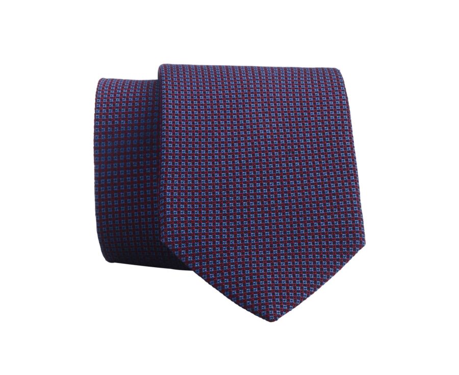 Silk tie with micro pattern Burgundy and blue