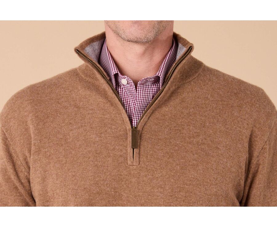 Hazelnut and Heather Grey half-zip wool jumper - KEYDEN II