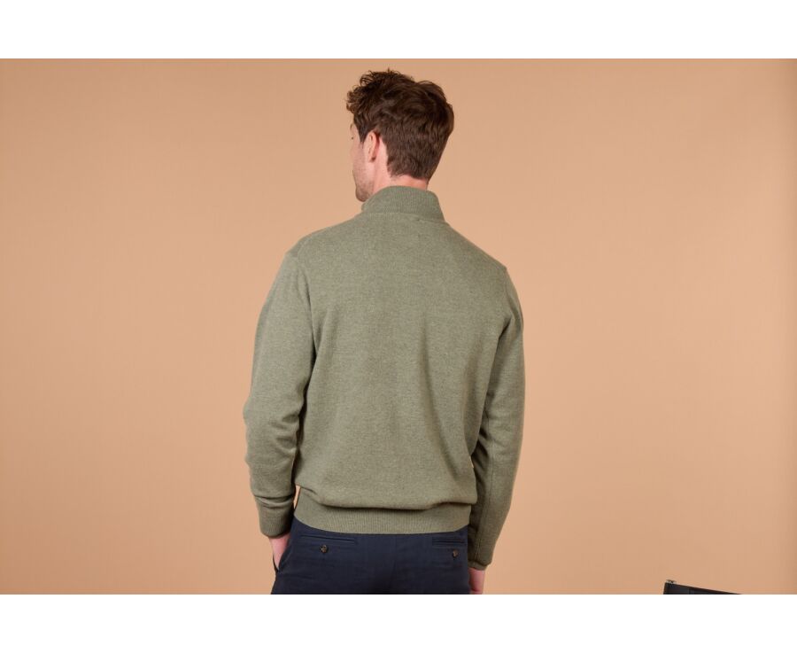 Men's two-tone eucalyptus and taupe lambswool zip jumper - KEYDEN II