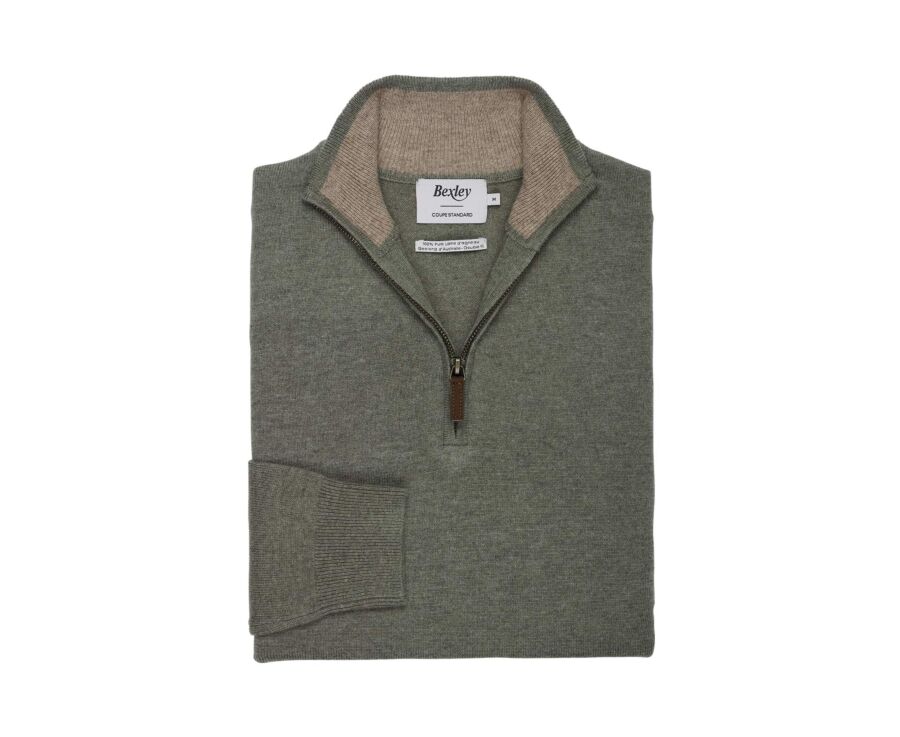 Men's two-tone eucalyptus and taupe lambswool zip jumper - KEYDEN II