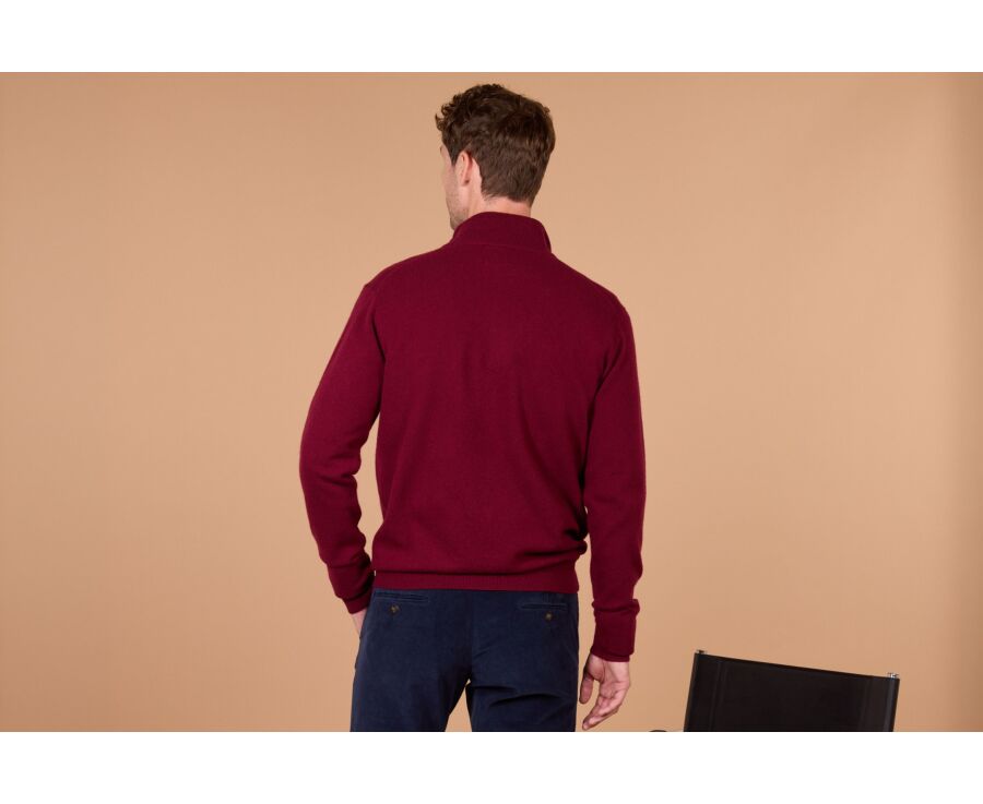Men's two-tone burgundy and navy lambswool zip jumper - KEYDEN II