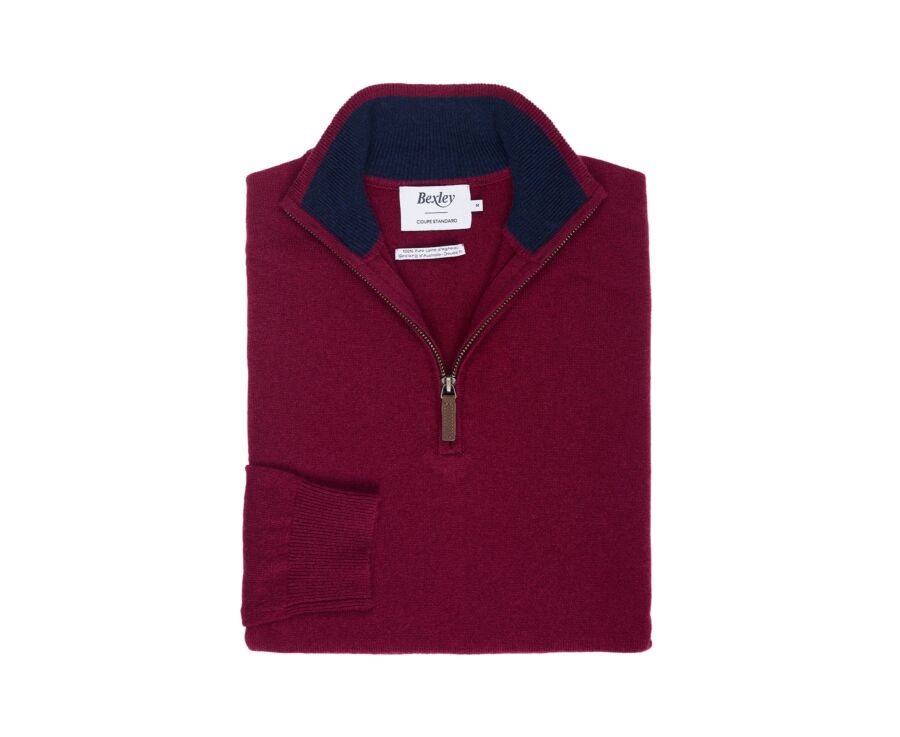 Men's two-tone burgundy and navy lambswool zip jumper - KEYDEN II