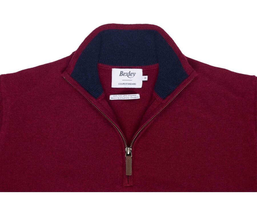 Men's two-tone burgundy and navy lambswool zip jumper - KEYDEN II