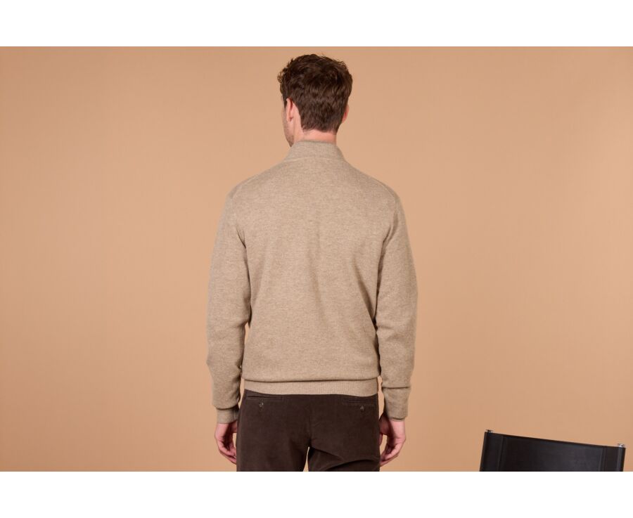 Men's two-tone taupe and dark blue lambswool zip jumper - KEYDEN II