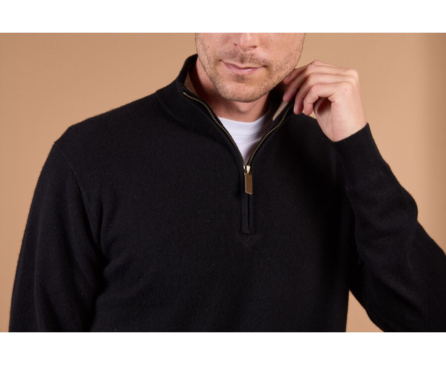 Men's two-tone black and taupe mélange lambswool zip jumper - KEYDEN II