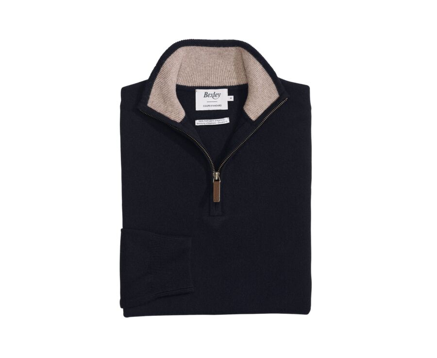 Men's two-tone black and taupe mélange lambswool zip jumper - KEYDEN II
