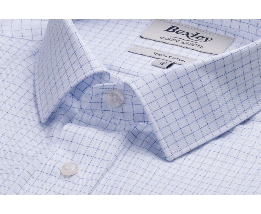 Men’s white shirt with fine blue checks - DORIMOND CLASSIC