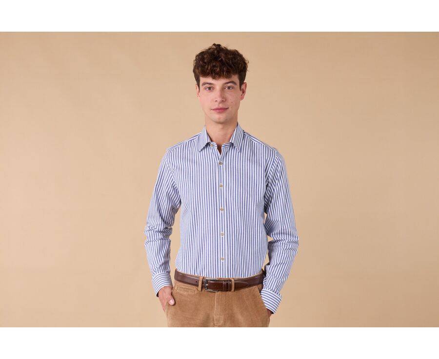 Flannel shirt for Men – Ecru and blue stripes - SIMION II
