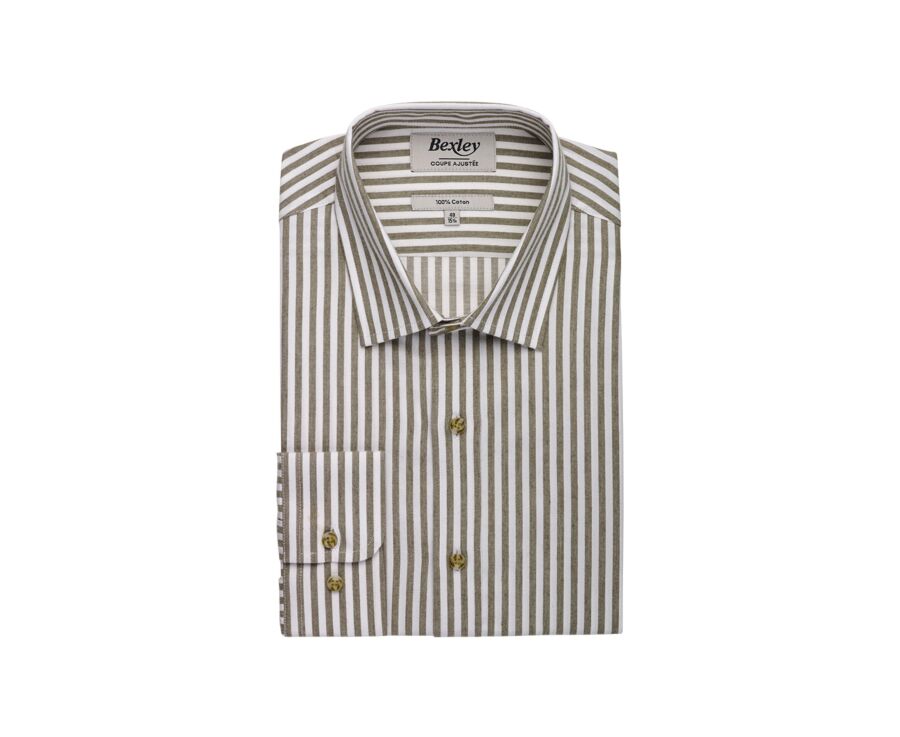 Flannel shirt – Ecru and Khaki stripes - SIMION II