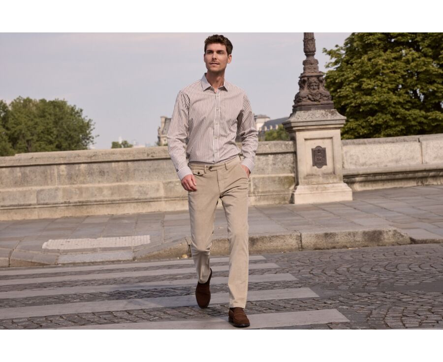 Men's white and chocolate flannel shirt - SIMION II