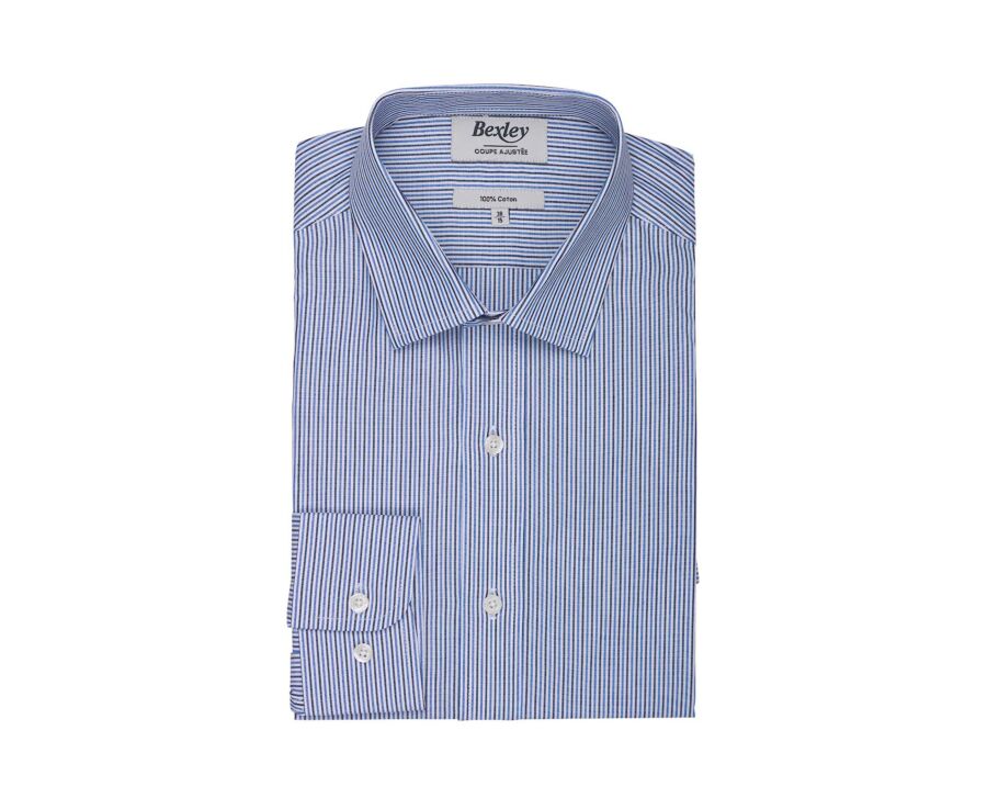 Men's fine navy and blue striped shirt - FLORIEN