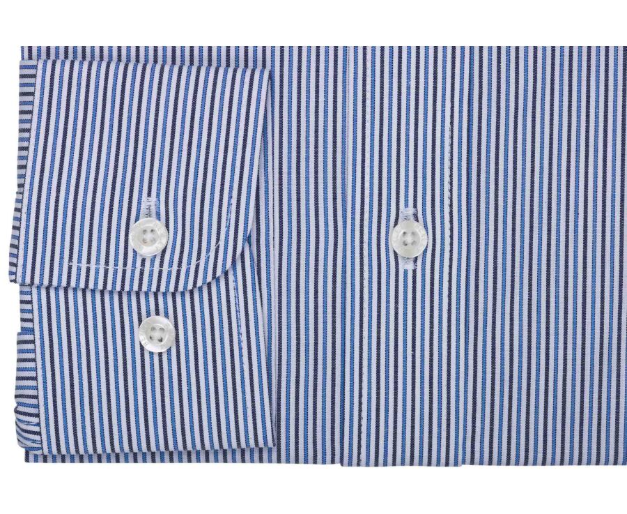 Men's fine navy and blue striped shirt - FLORIEN