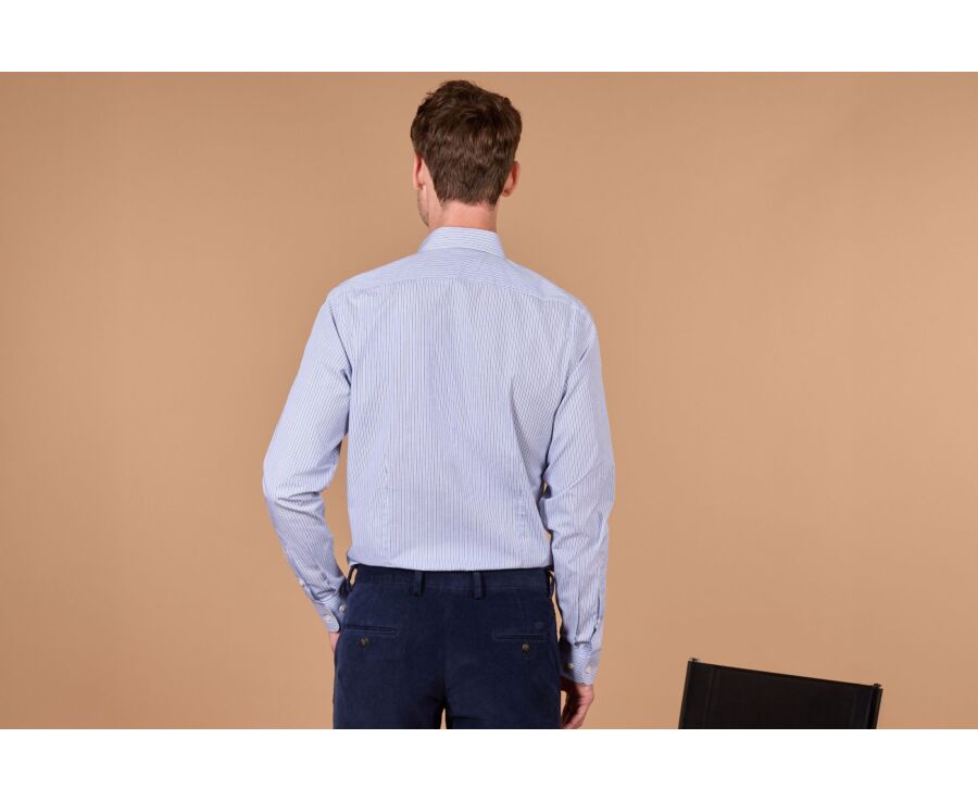 Men's fine navy and blue striped shirt - FLORIEN