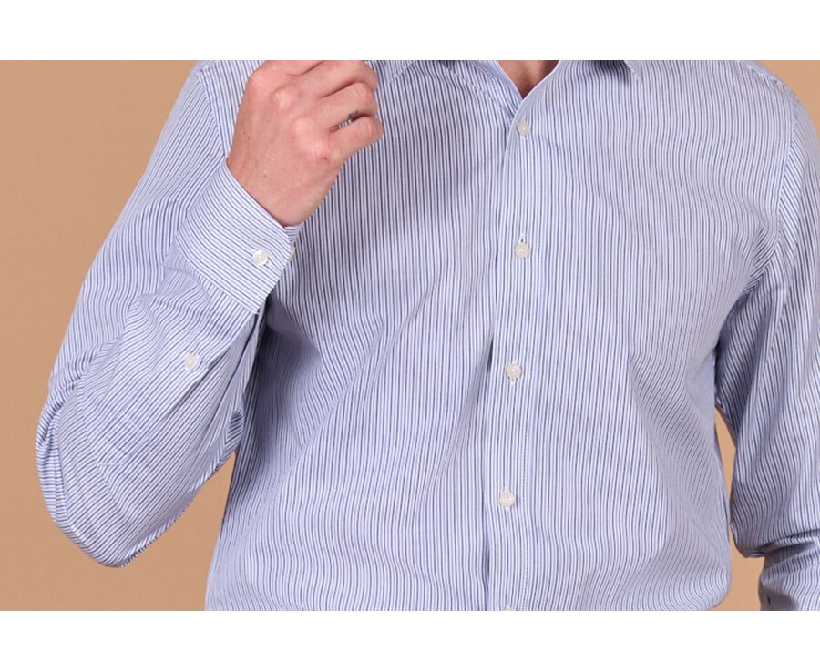 Men's fine navy and blue striped shirt - FLORIEN