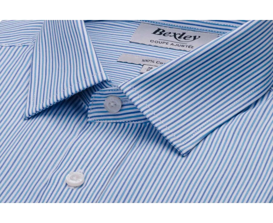 Men’s fine striped shirt in blue and green - FLORIEN