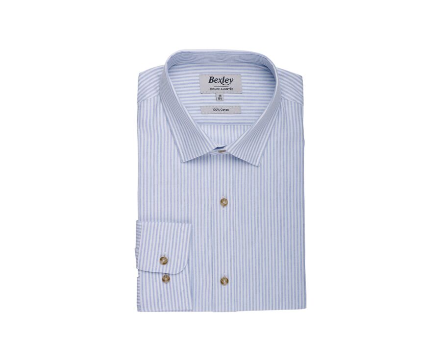 Flannel shirt for Men– Blue and Ecru stripes - SIMIAS