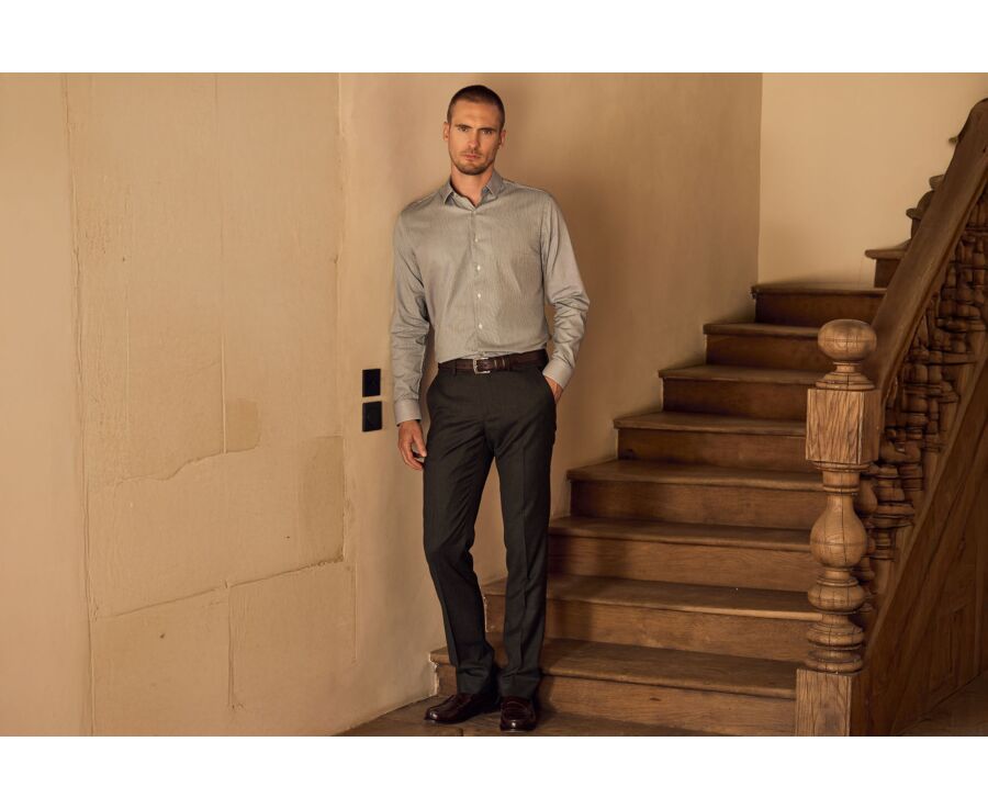 Men's green striped shirt - DUNANT CLASSIC
