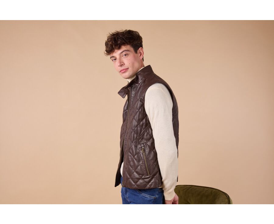 Chocolate leather Down Jacket - NICKELSON