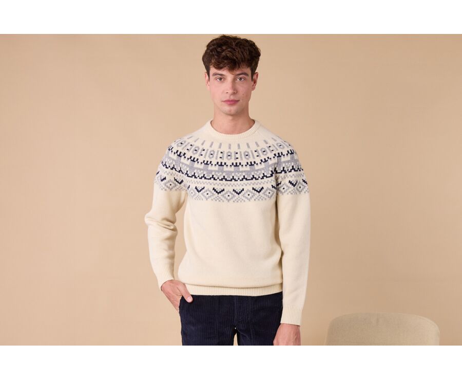 Crew neck jumper with Icelandic style – Ecru - ELVAR