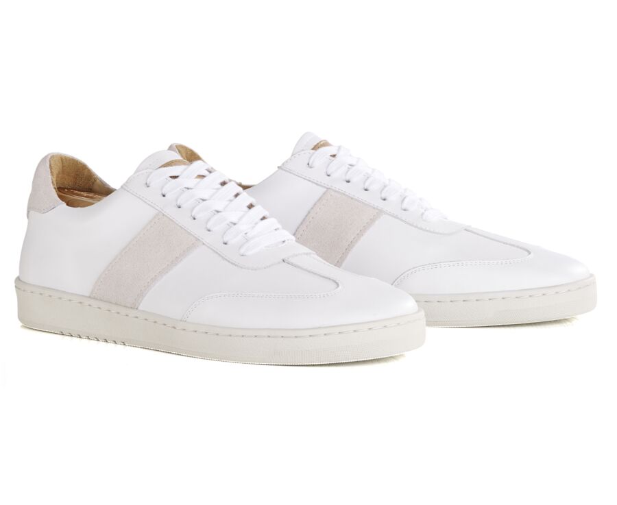 Men’s leather sneakers – White and ecru suede - NANGKITA