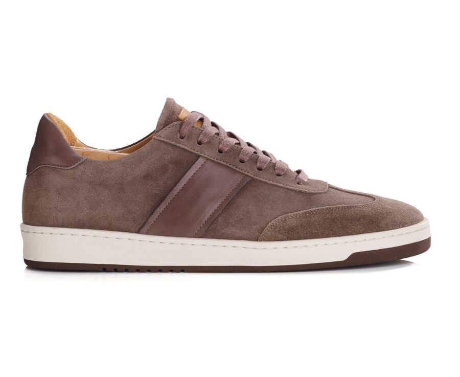 Men’s leather sneakers – Taupe suede and brown - NANGKITA