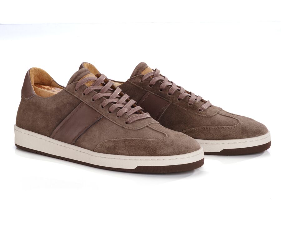Men’s leather sneakers – Taupe suede and brown - NANGKITA
