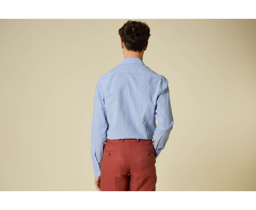 Men’s blue shirt with fine white stripes - FOLBERT