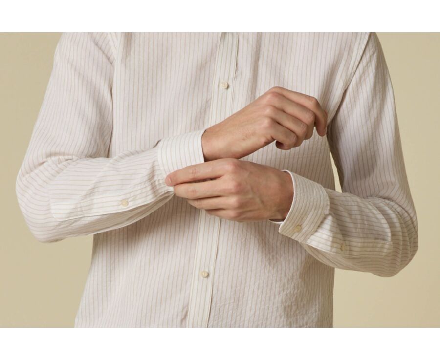 Men’s white shirt with fine beige stripes - FOLBERT