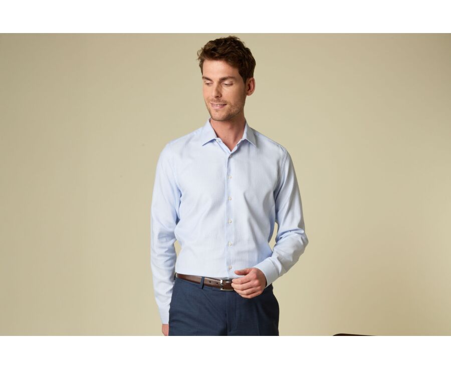 Men’s light blue twill shirt with a textured finish - VILMOND CLASSIC
