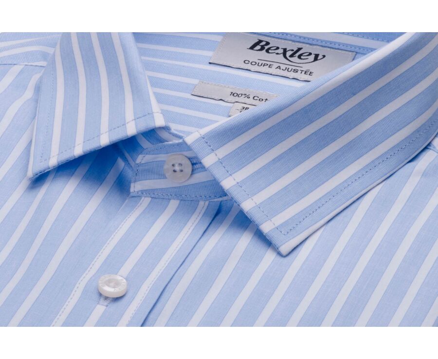 Men’s soft blue shirt with fine white stripes - NIZIER
