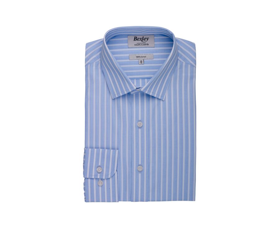 Men’s soft blue shirt with fine white stripes - NIZIER