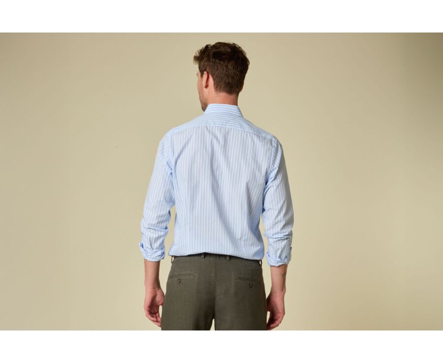 Men’s soft blue shirt with fine white stripes - NIZIER