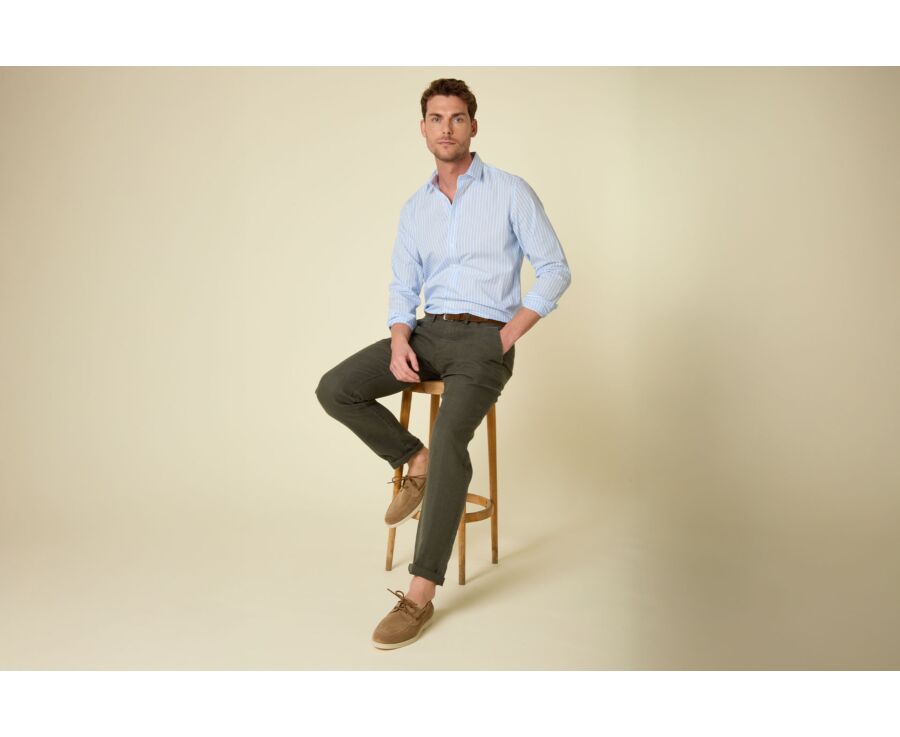Men’s soft blue shirt with fine white stripes - NIZIER