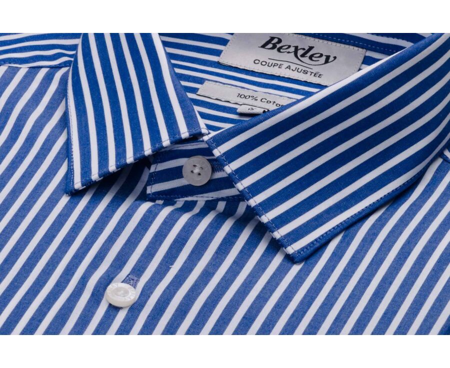 Men’s fine striped shirt in ocean blue and white - DONATIEN CLASSIC