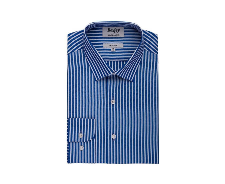 Men’s fine striped shirt in ocean blue and white - DONATIEN CLASSIC