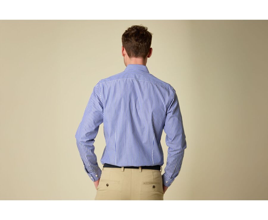 Men’s fine striped shirt in ocean blue and white - DONATIEN CLASSIC