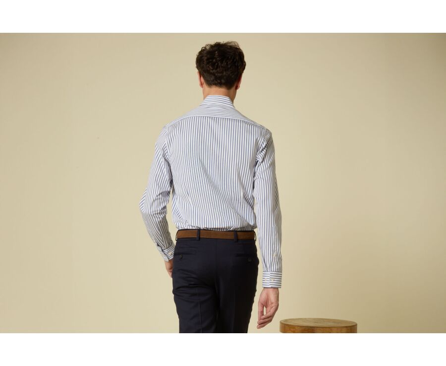 Men’s white shirt with fine blue stripes - DAVIDE CLASSIC