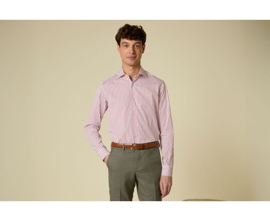 Men’s white shirt with fine red stripes - DAVIDE CLASSIC