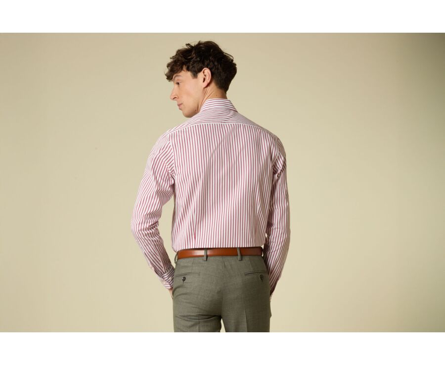 Men’s white shirt with fine red stripes - DAVIDE CLASSIC